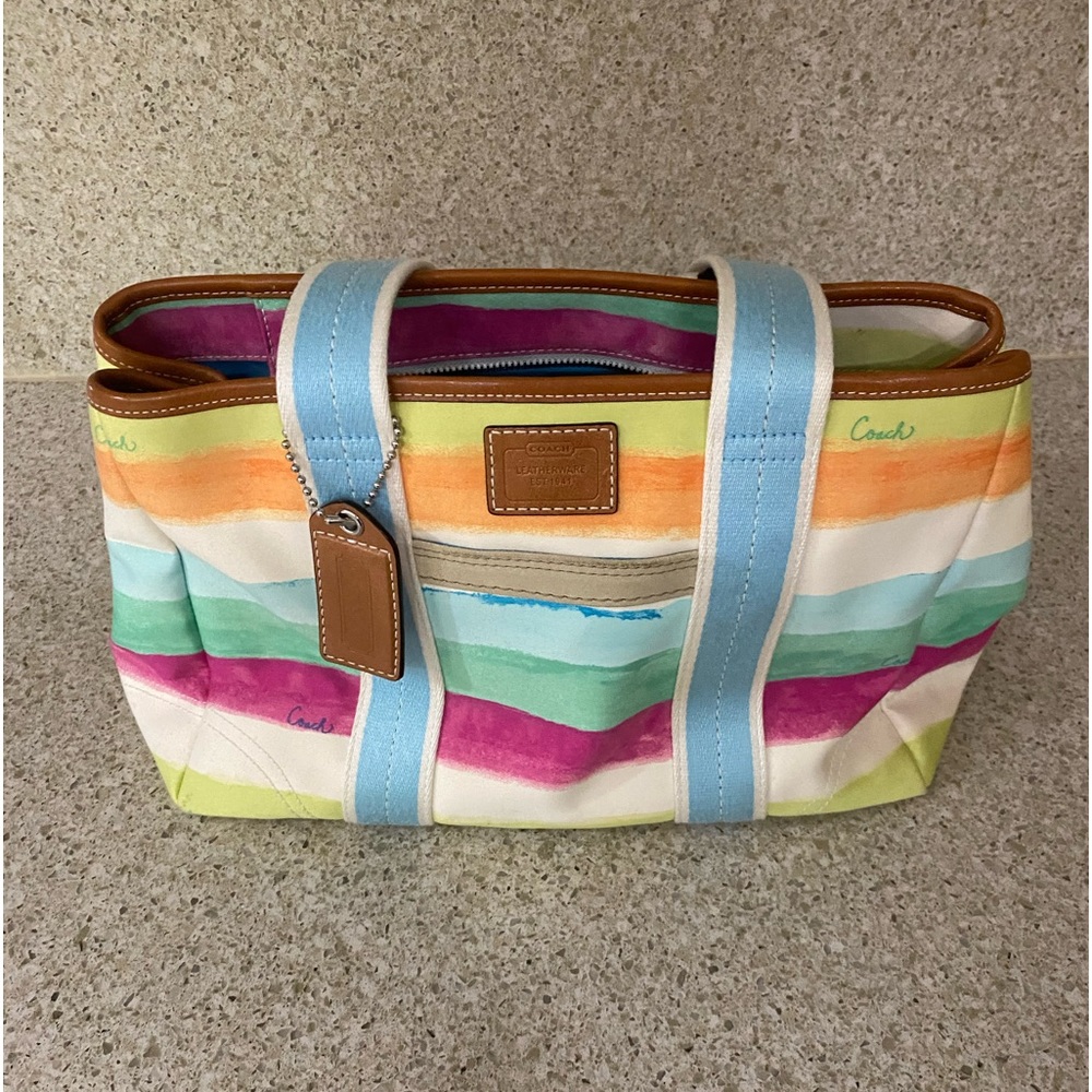 Coach Multicolor Striped Women's Bag With Matching Wrislet